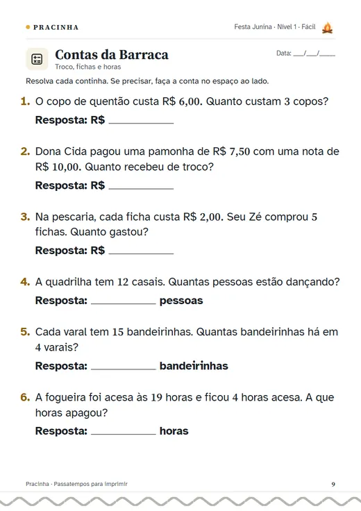 Página de contas para imprimir