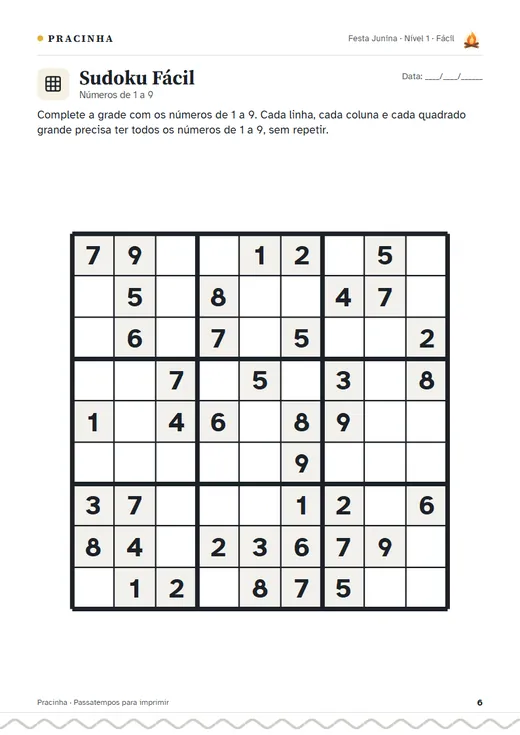 Página de sudoku para imprimir
